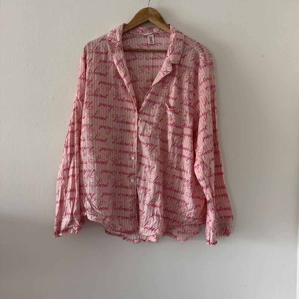VS PJ Top Button Up pajamas Victorias Secret Coquette Girl Pink XL Balletcore